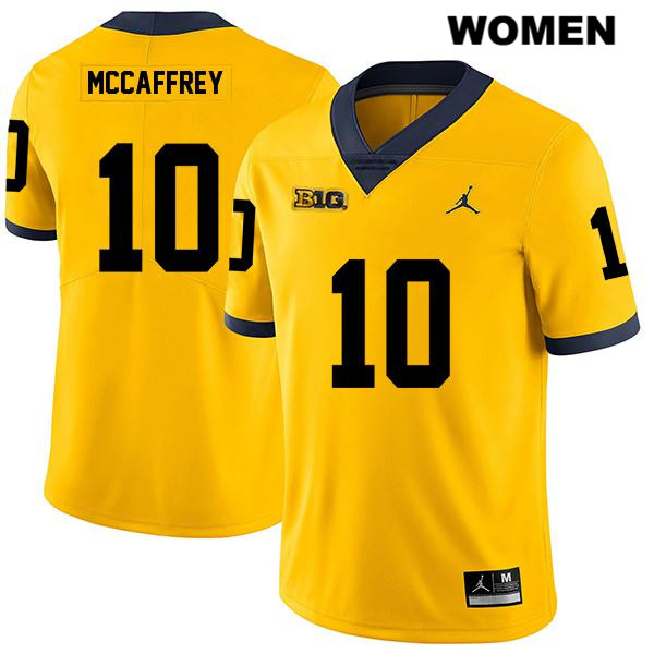 Women's NCAA Michigan Wolverines Dylan McCaffrey #10 Yellow Jordan Brand Authentic Stitched Legend Football College Jersey FS25G50RE
